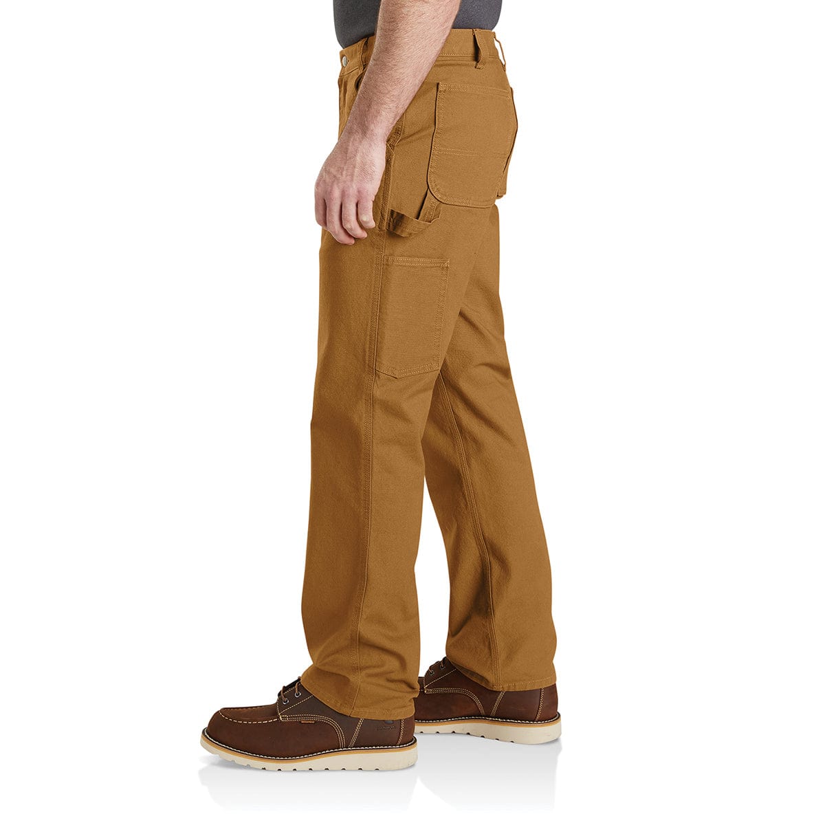 Left side view of the Carhartt Rugged Flex Relaxed Fit Duck Utility Work Pant, Carhartt Brown