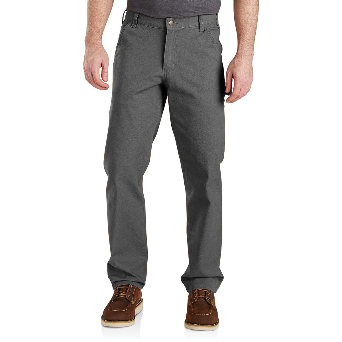 Carhartt Rugged Flex Relaxed Fit Duck Utility Work Pant, Gravel on model