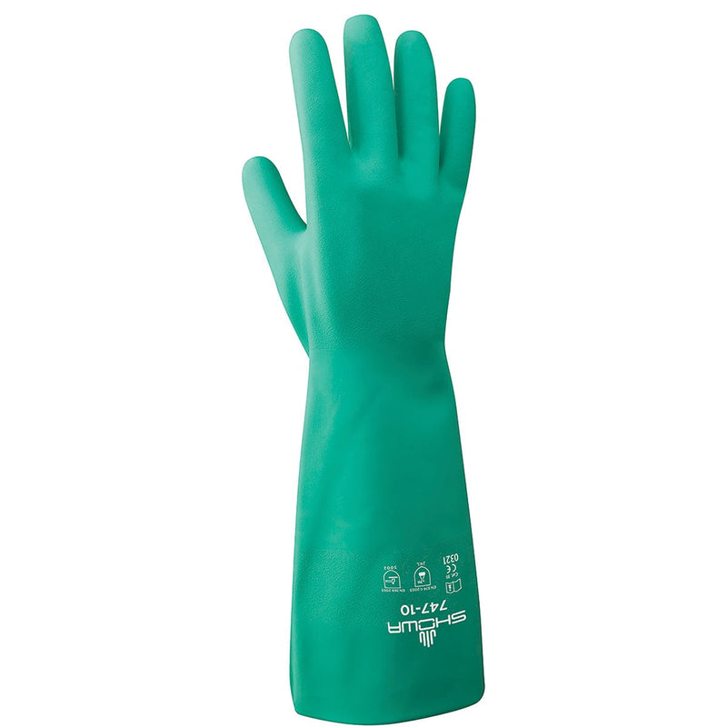SHOWA 747 Chemical-Resistant 19"L, 22-mil Nitrile Gloves