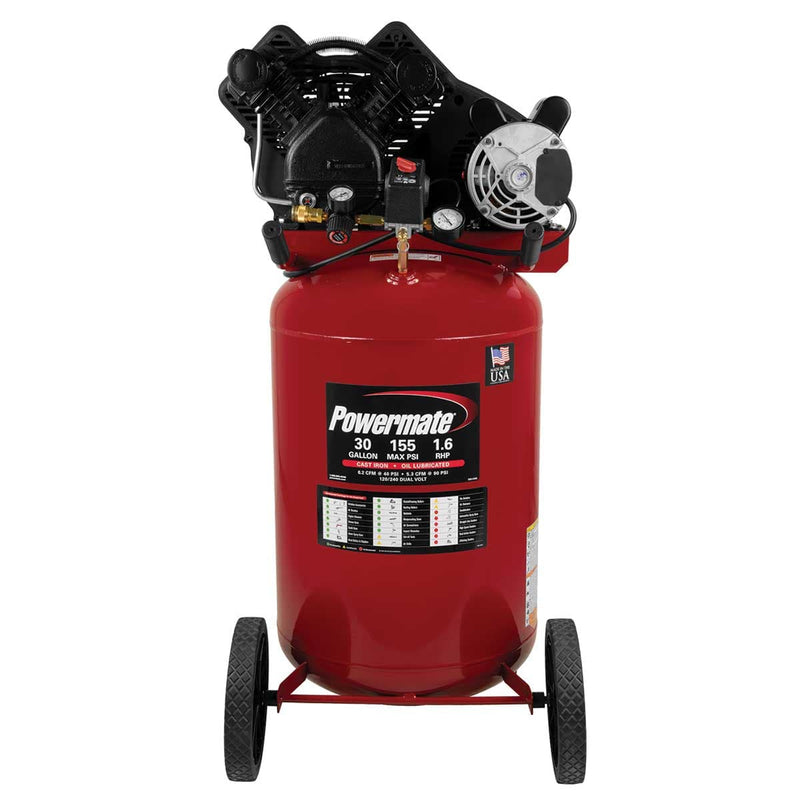 Powermate 30-Gallon Vertical V-Twin Cast Iron Pump Air Compressor