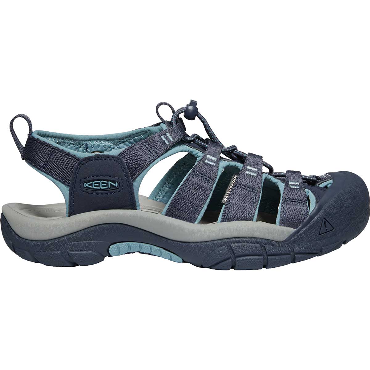 Side view of the blue KEEN Women's Newport H2 Sandals