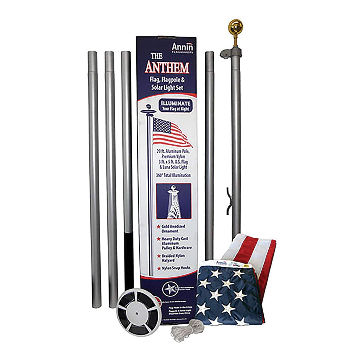 Freedom and Glory 20' Anthem Flagpole Set with U.S. Flag and Light