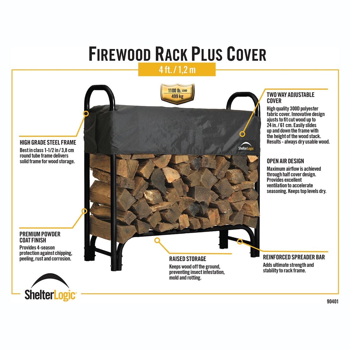 Shelterlogic Heavy Duty 4 ft. Firewood Rack with Cover