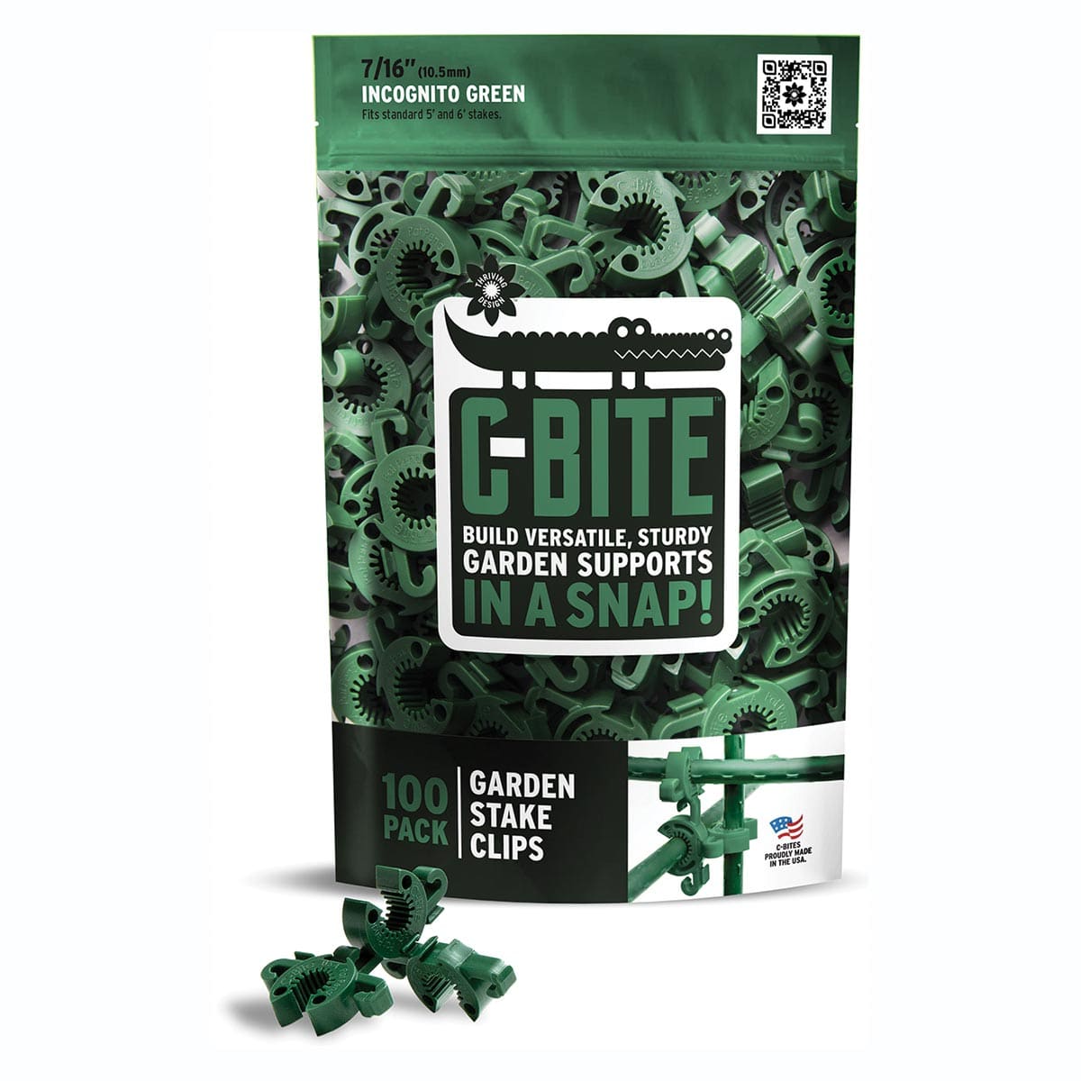 C-BITE Stake Clips, 10-12mm, Incognito Green, Pkg. of 100
