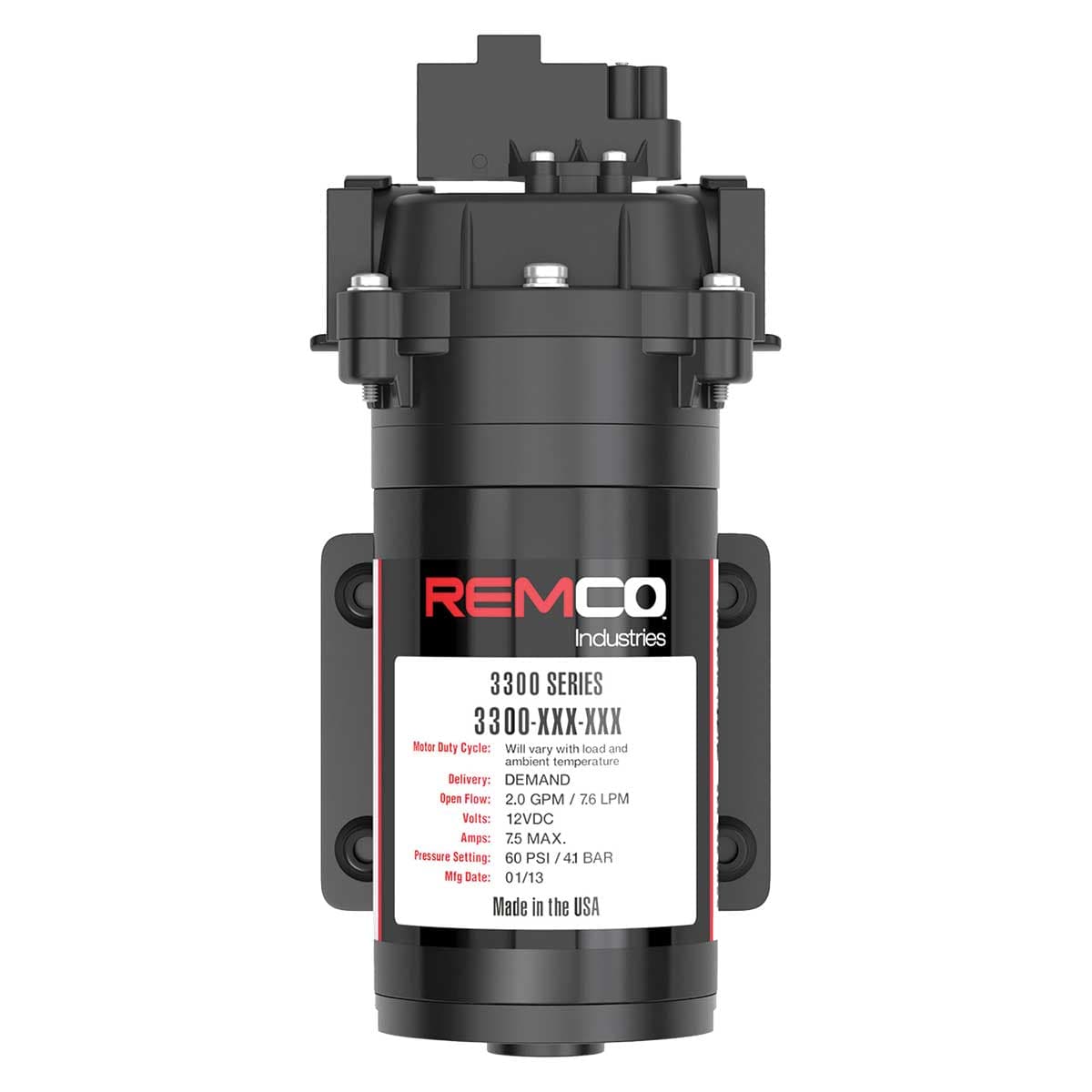 Remco Pump 3300 Series 2.2GPM, 60 PSI, Demand, 12V, 2-Pin Connector