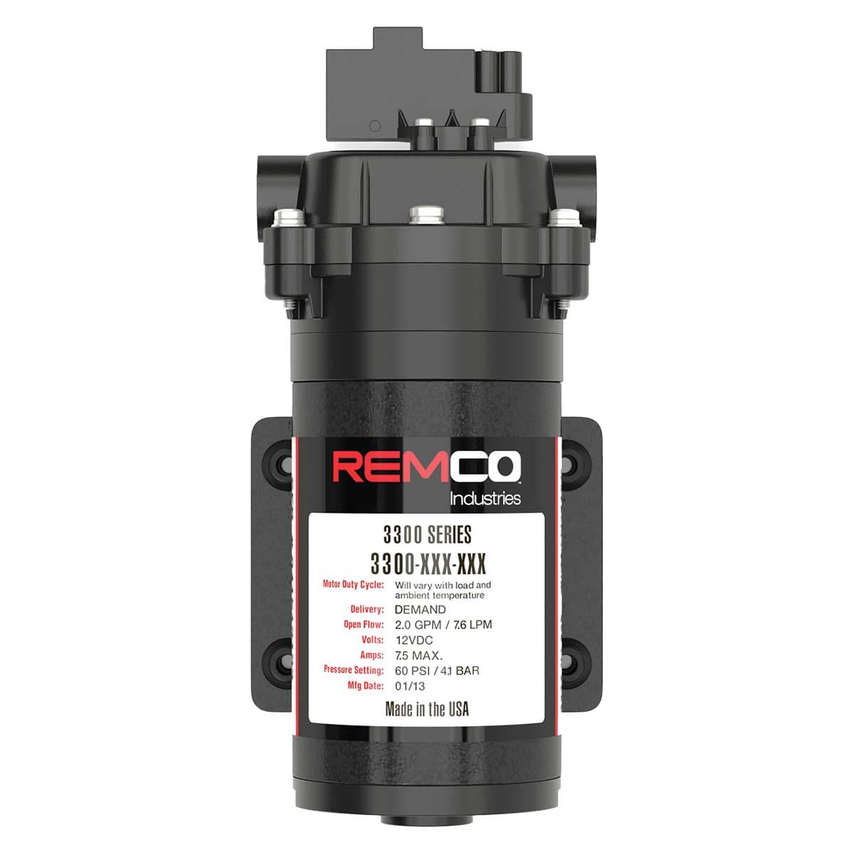 Remco Pump 3300 Series 2.2GPM, 60 PSI, Demand, 12V, 2-Pin Connector