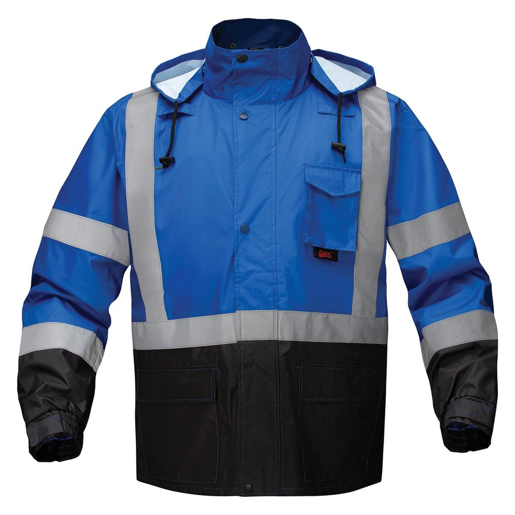 Blue GSS Safety Non-ANSI Multi Color Premium Hooded Enhanced Visibility Rain Coat