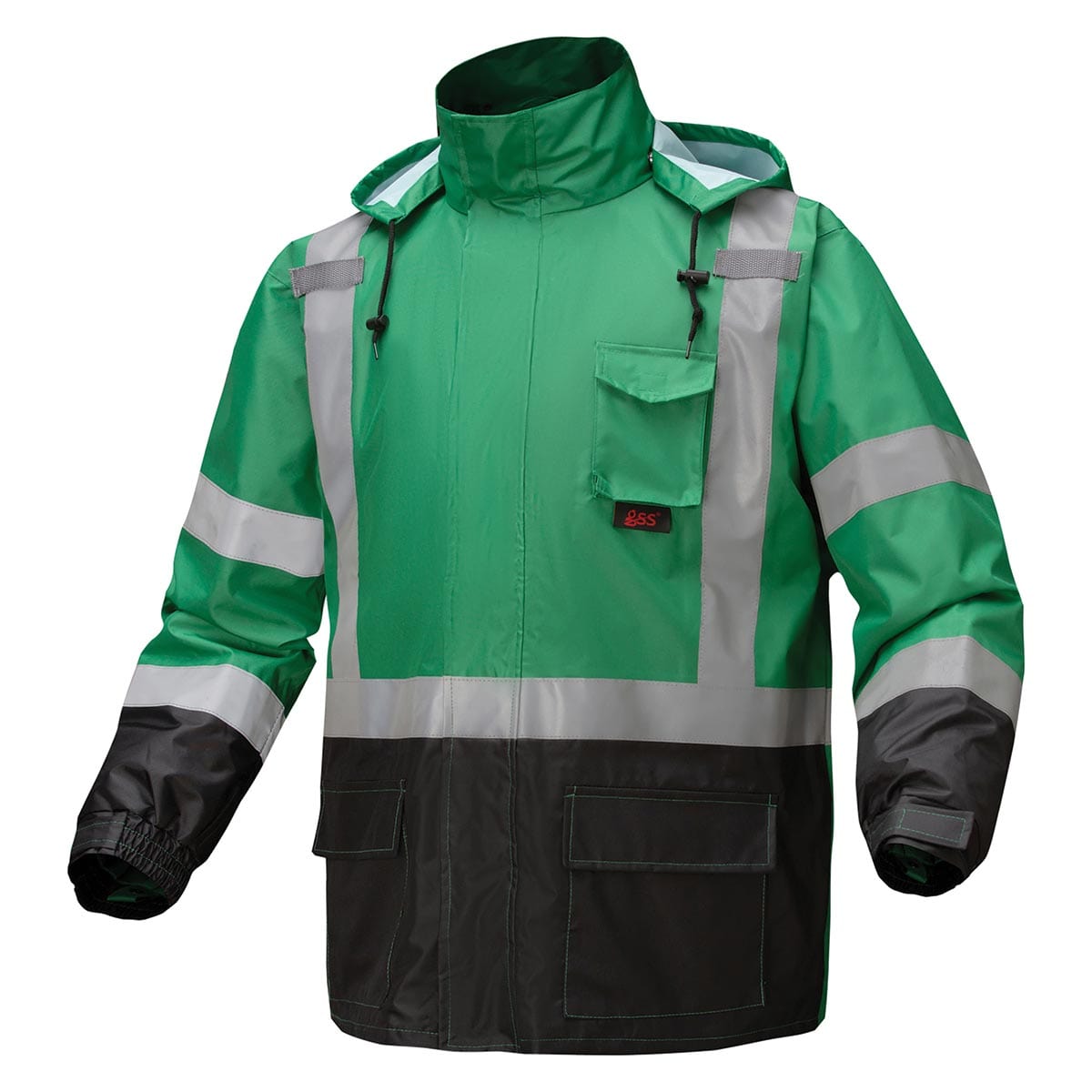 GSS Safety Enhanced Visibility Premium Hooded Rain Coat w/Black Bottom
