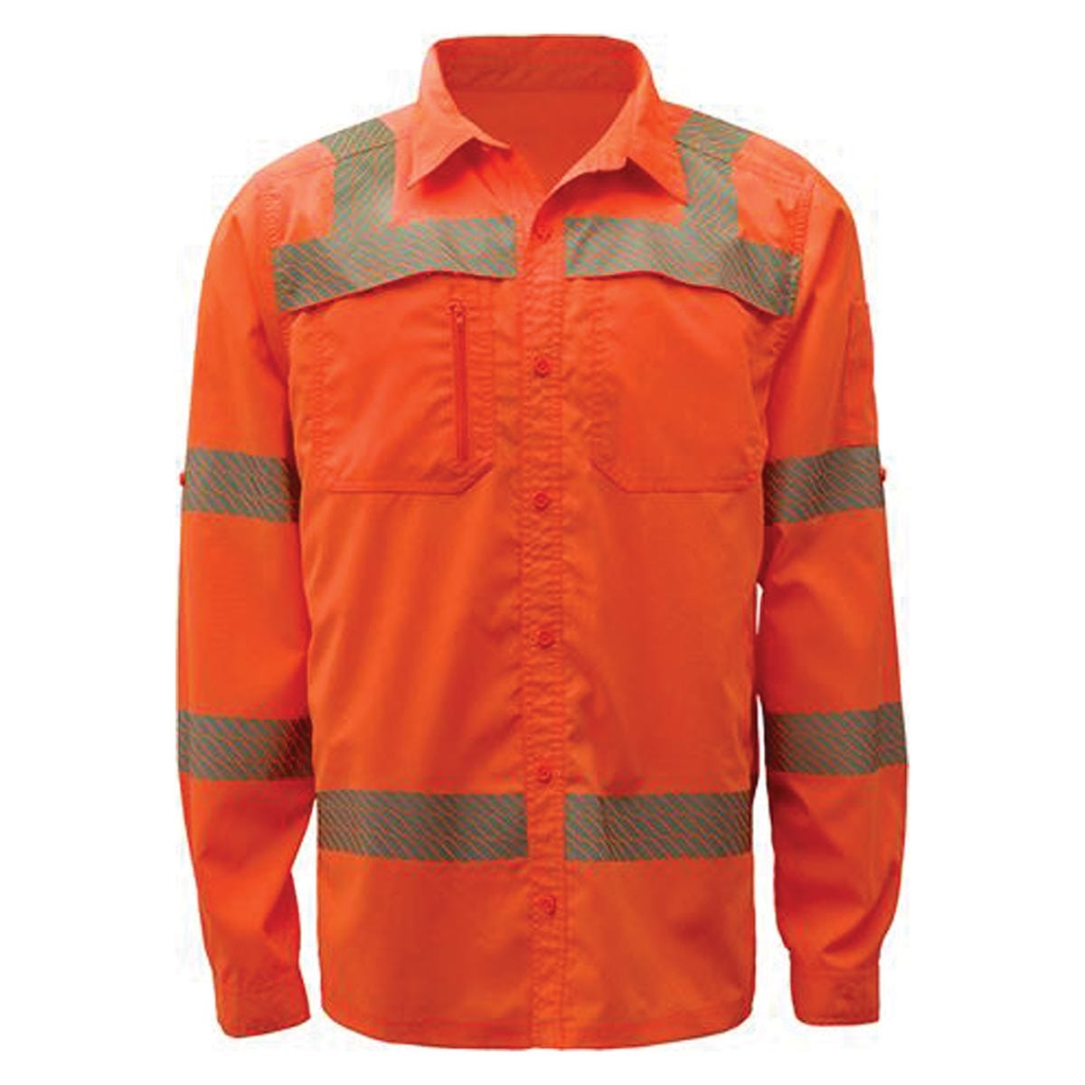 Orange GSS Safety ANSI 3 Lightweight Ripstop Hi-Vis Button Down Shirt