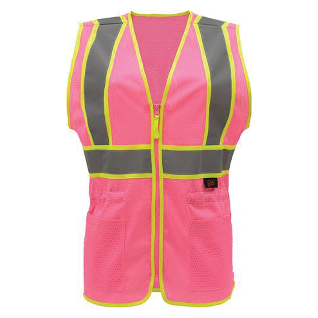 Pink GSS Safety Women's Non-ANSI Two-Tone Zip Enhanced Visibility Vest w/Lime Contrasting