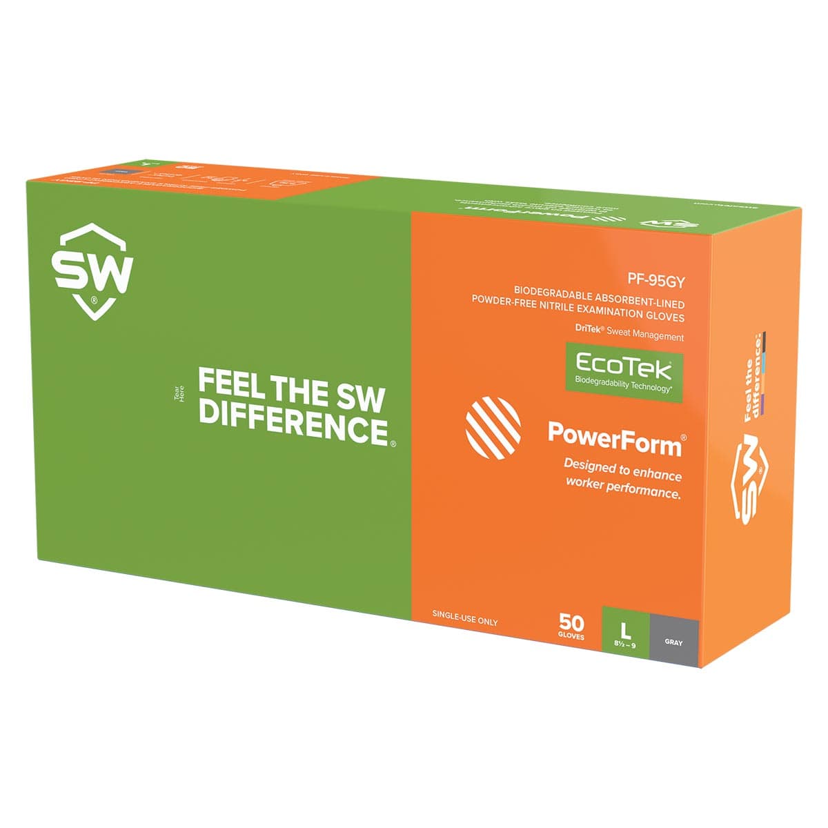 SW Safety PowerForm PF-95GY 6.2-mil Sweat-Absorbing Biodegradable Nitrile Gloves, 50pk