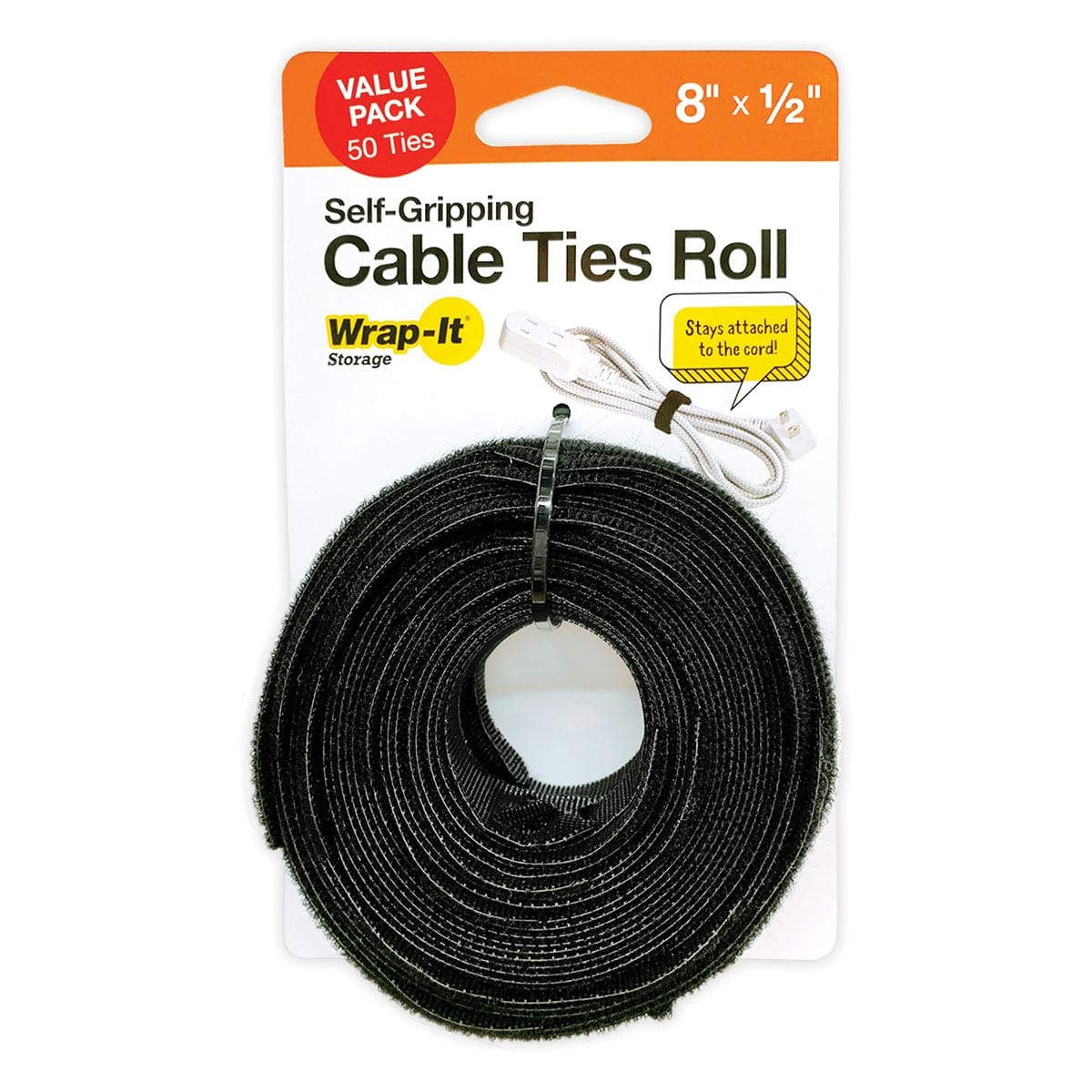 Wrap-It Storage Self-Gripping Cable Ties Roll - 8" (50-Pack)