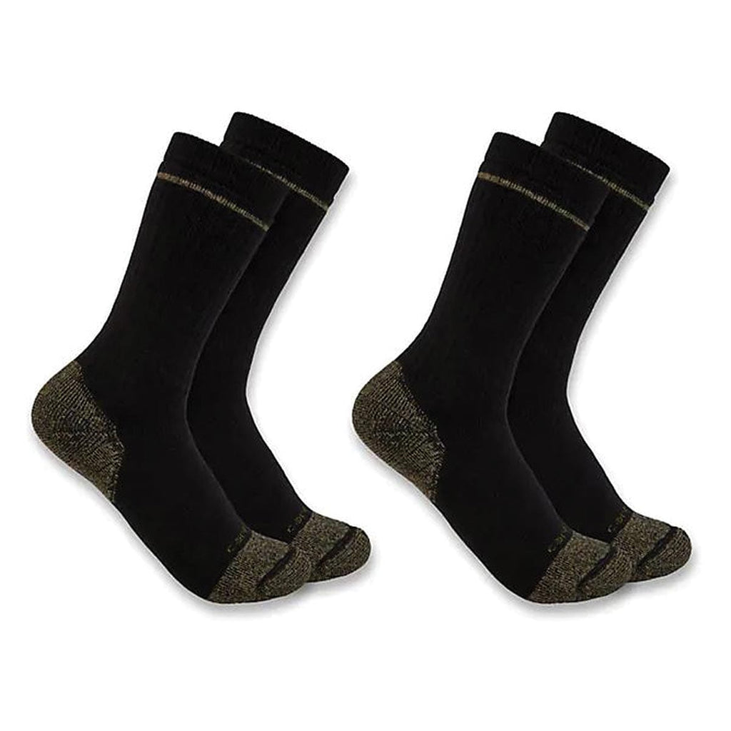 Black Carhartt Midweight Cotton Blend Steel Toe 2 Pack Boot Socks