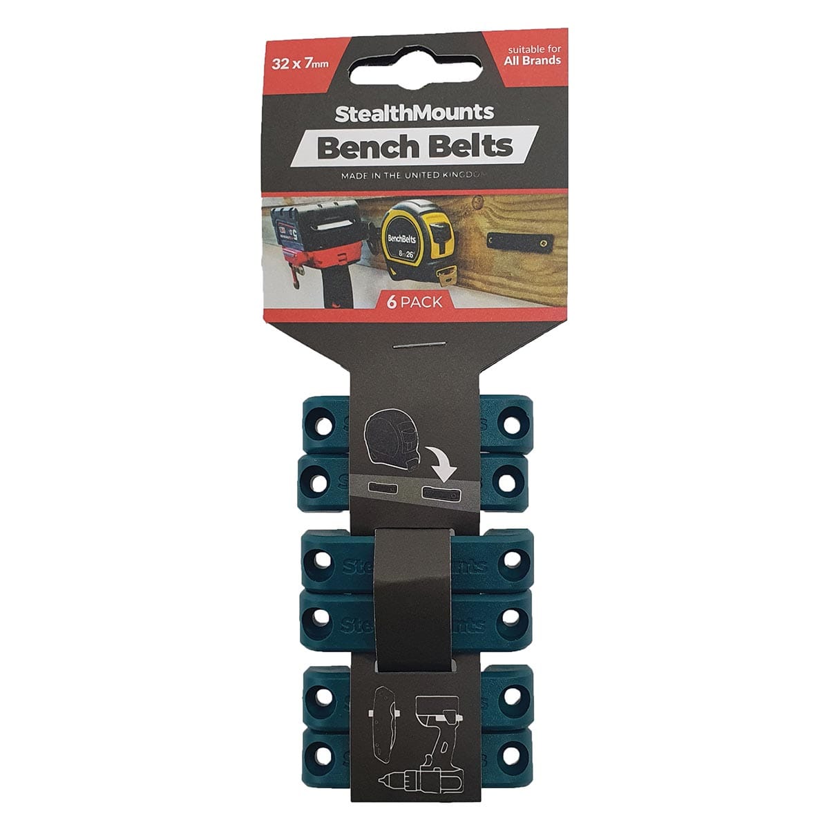 Stealthmounts Bench Belt Universal Tool Holders, Blue, Pkg. of 6