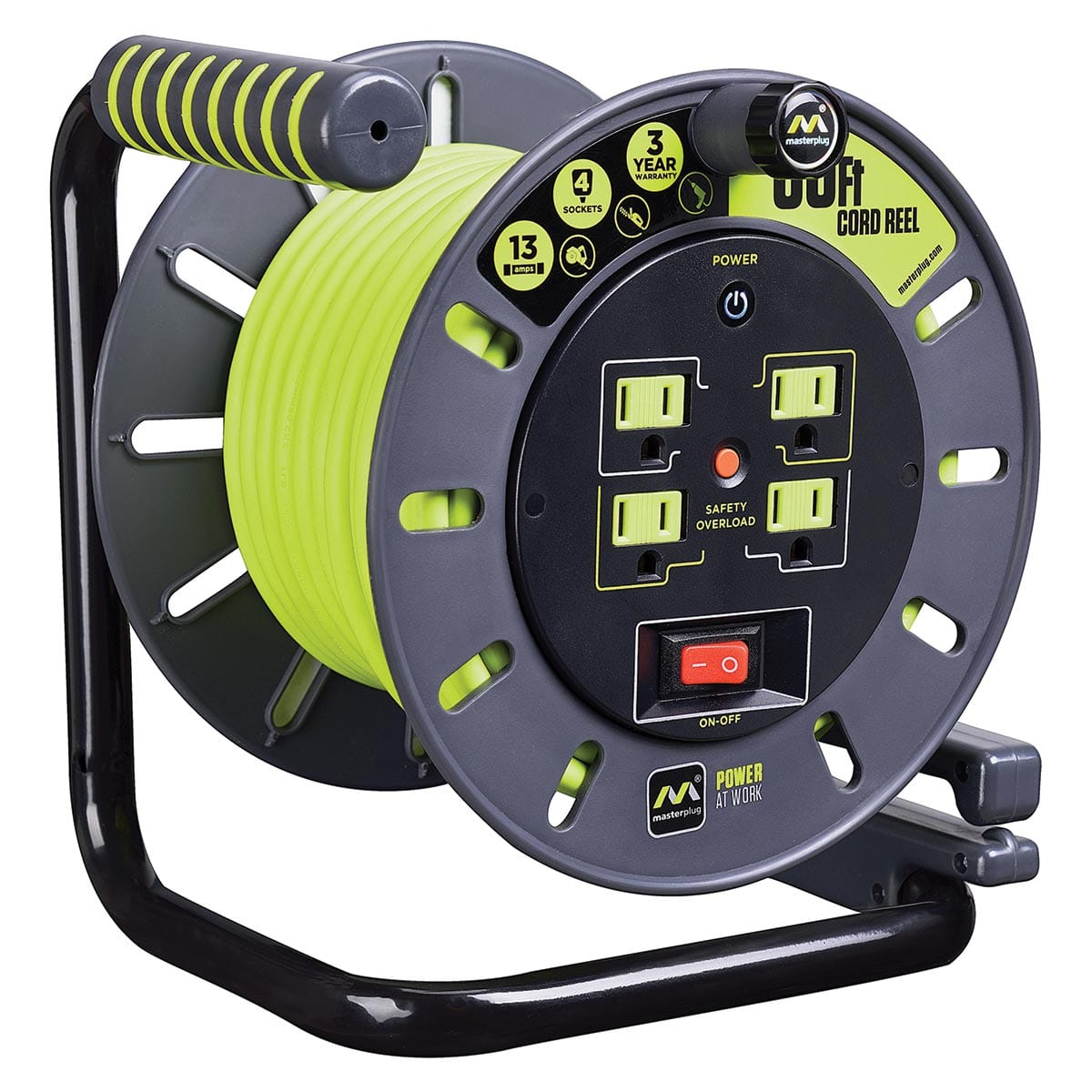 Masterplug 60 ft 4 Sockets 13A 14AWG Open Cord Reel