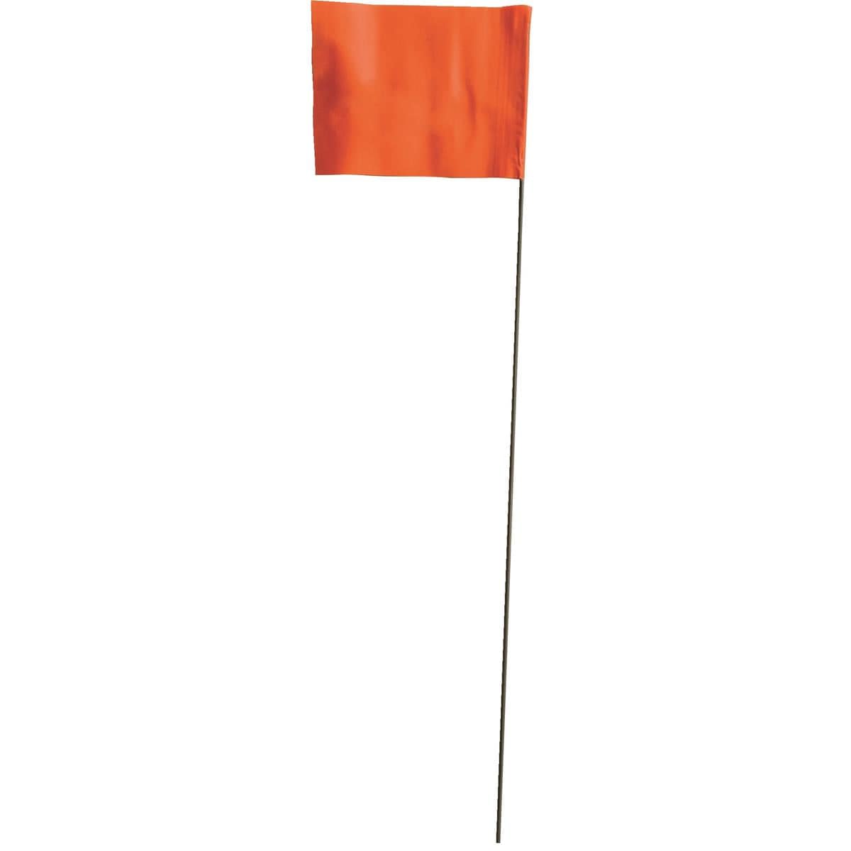 Orange Glo Plastic Staff Marking Flags- 2.5 inch x 3.5 inch with 21 inch  Wire Staff- 1000 pcs