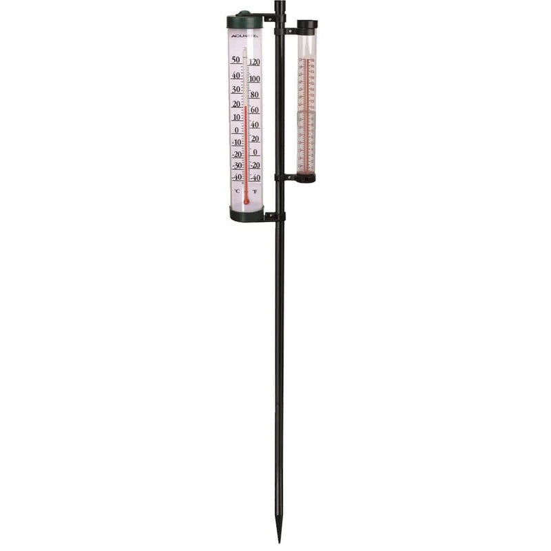 Post-Mounted 7-1/2"-Capacity Rain Gauge and Thermometer