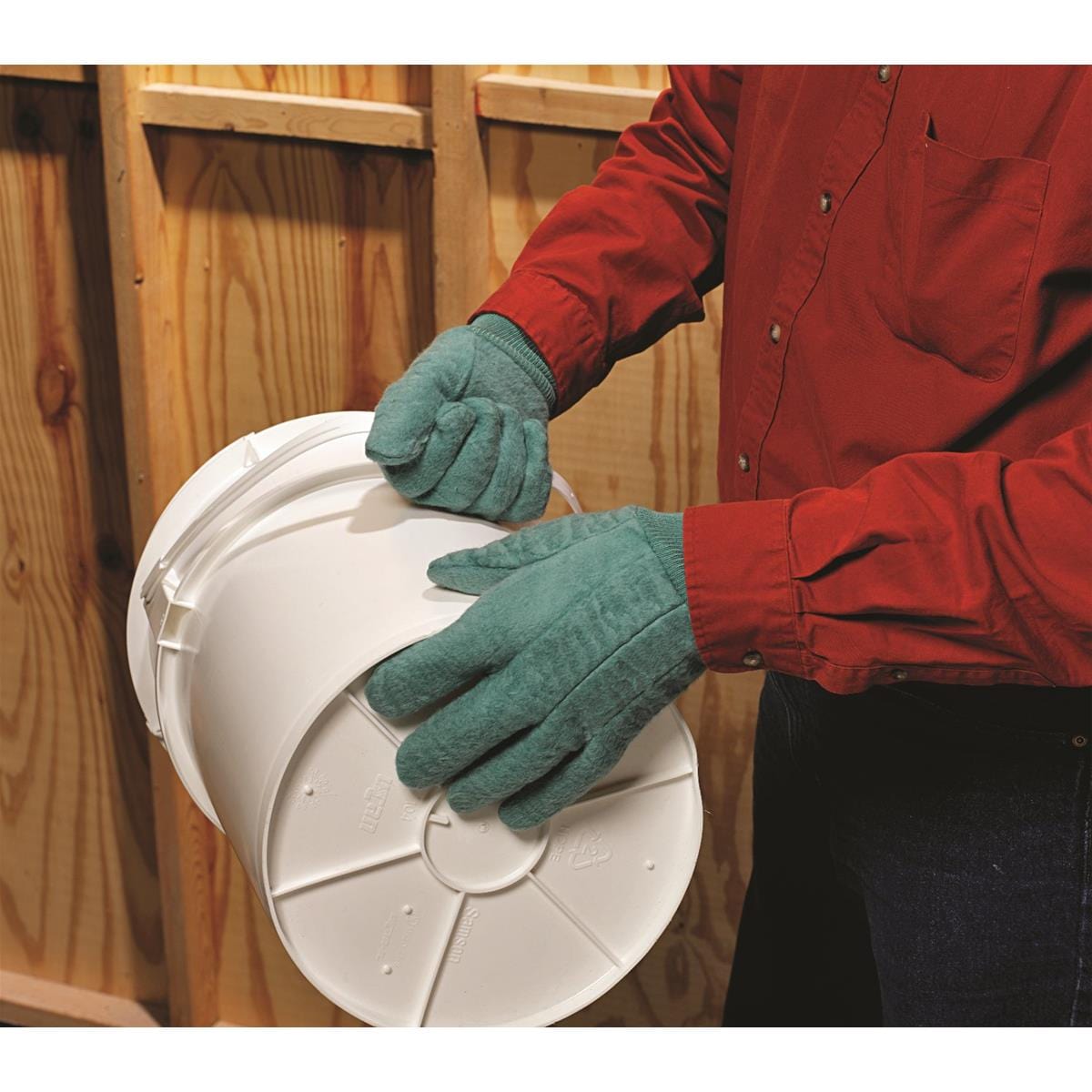18-oz. Cotton Flannel Chore Gloves in use
