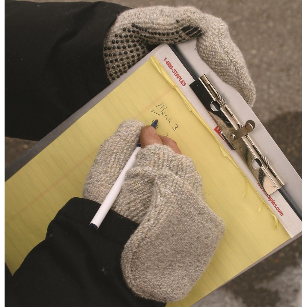 Person wearing Alyeska Ragg Wool Mitts and writing on clipboard