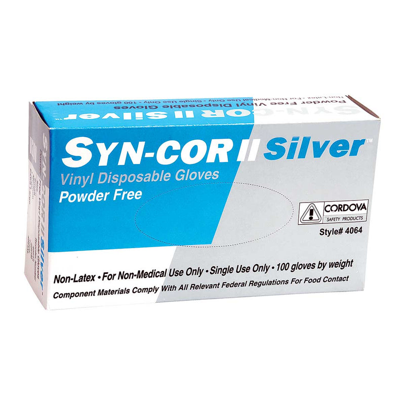 Syn-Cor Silver II 3.5-mil Vinyl Powder Free Gloves, Box of 100