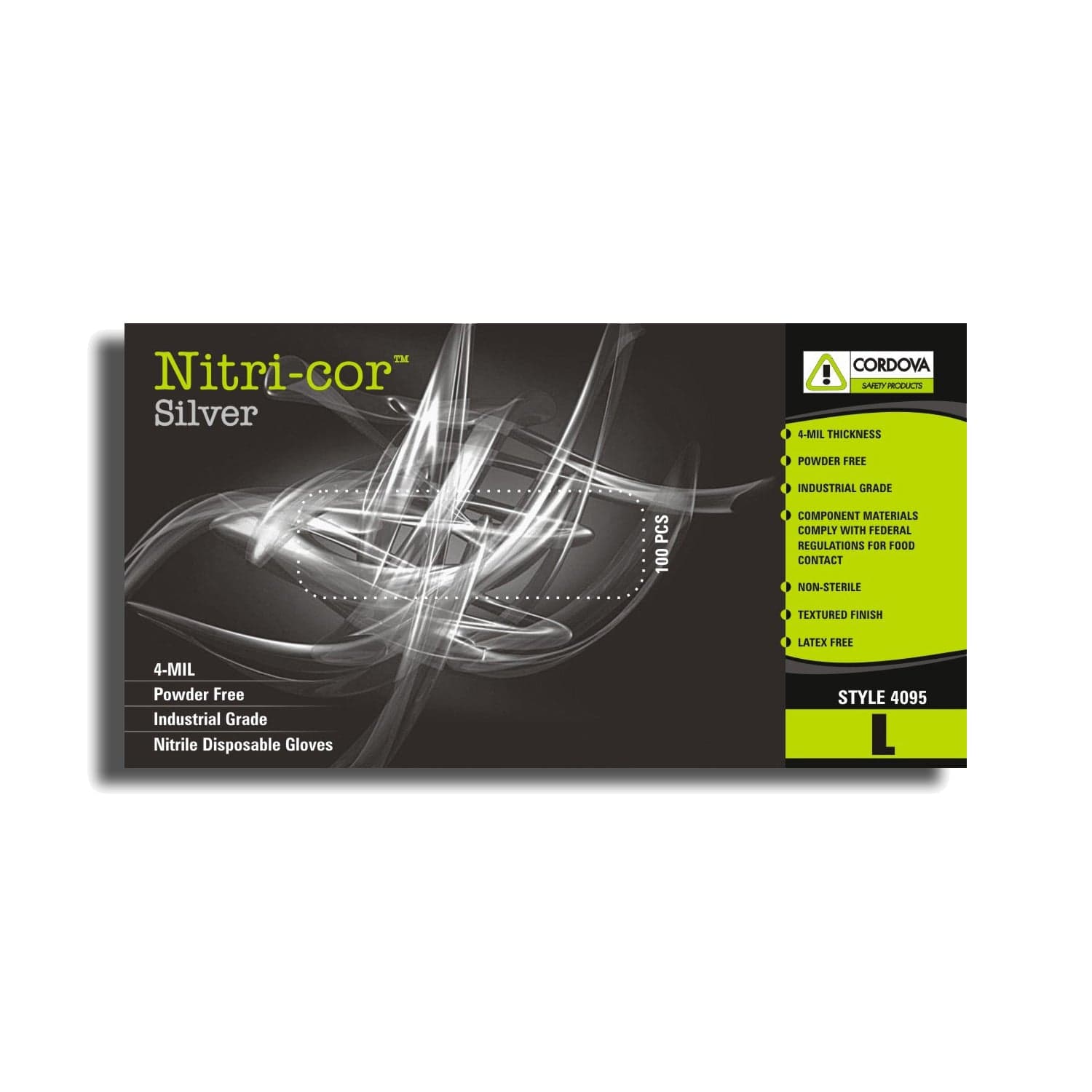Nitri-Cor Silver 4-mil Powder Free Nitrile Gloves, 100pk