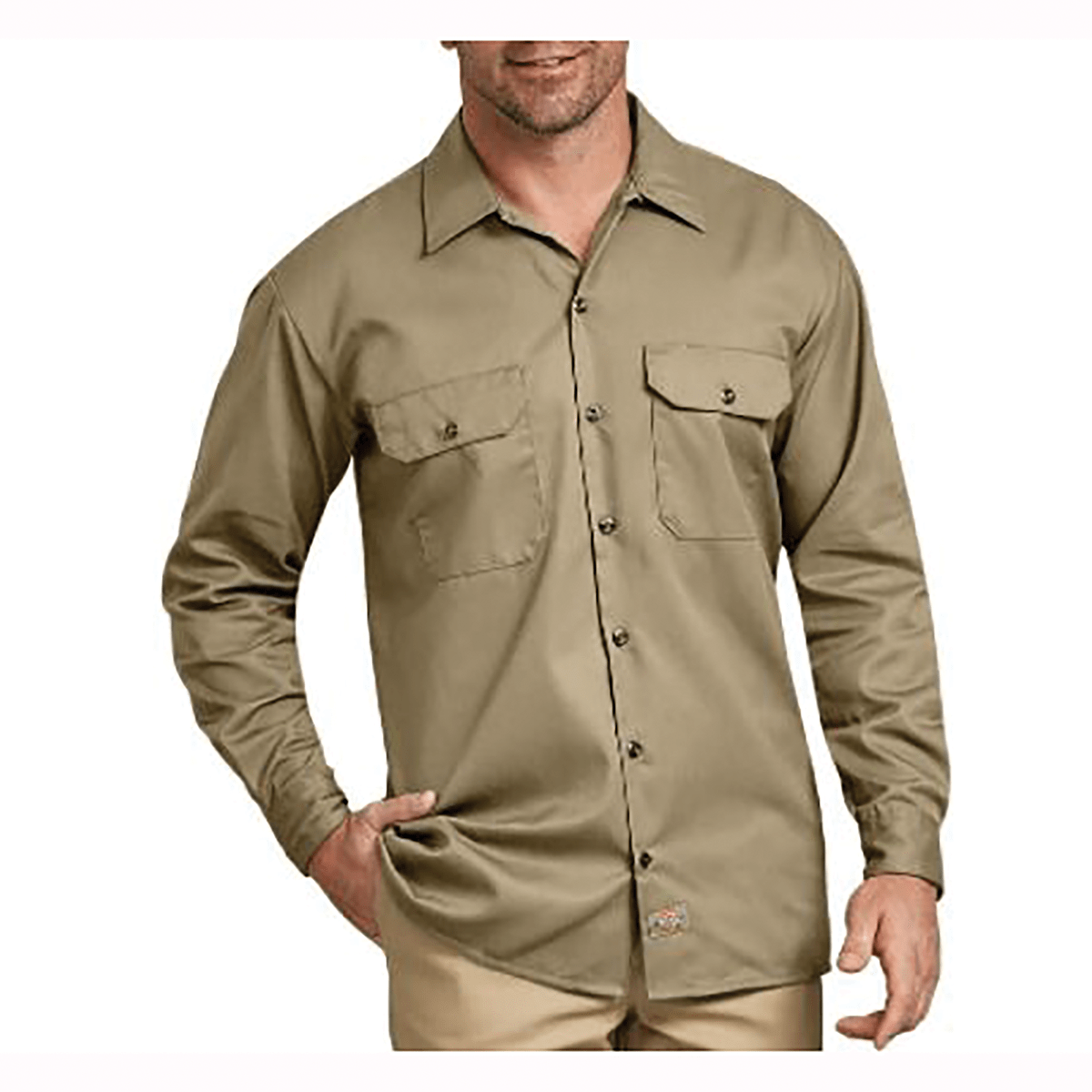 Military Khaki Dickies Long Sleeve Button Down Work Shirt