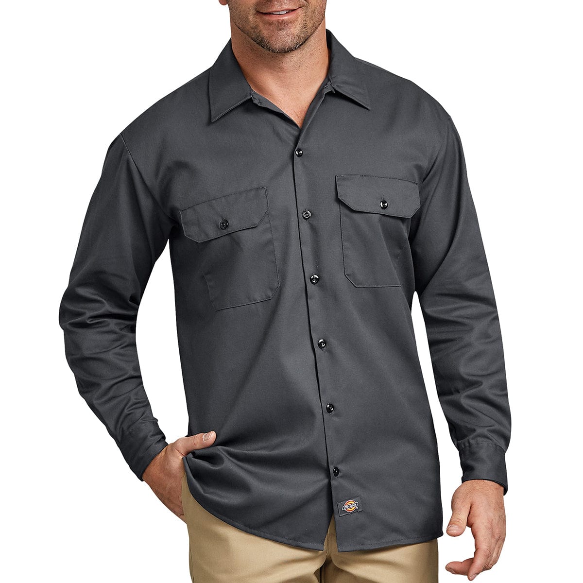 Charcoal Gray Dickies Long Sleeve Button Down Work Shirt