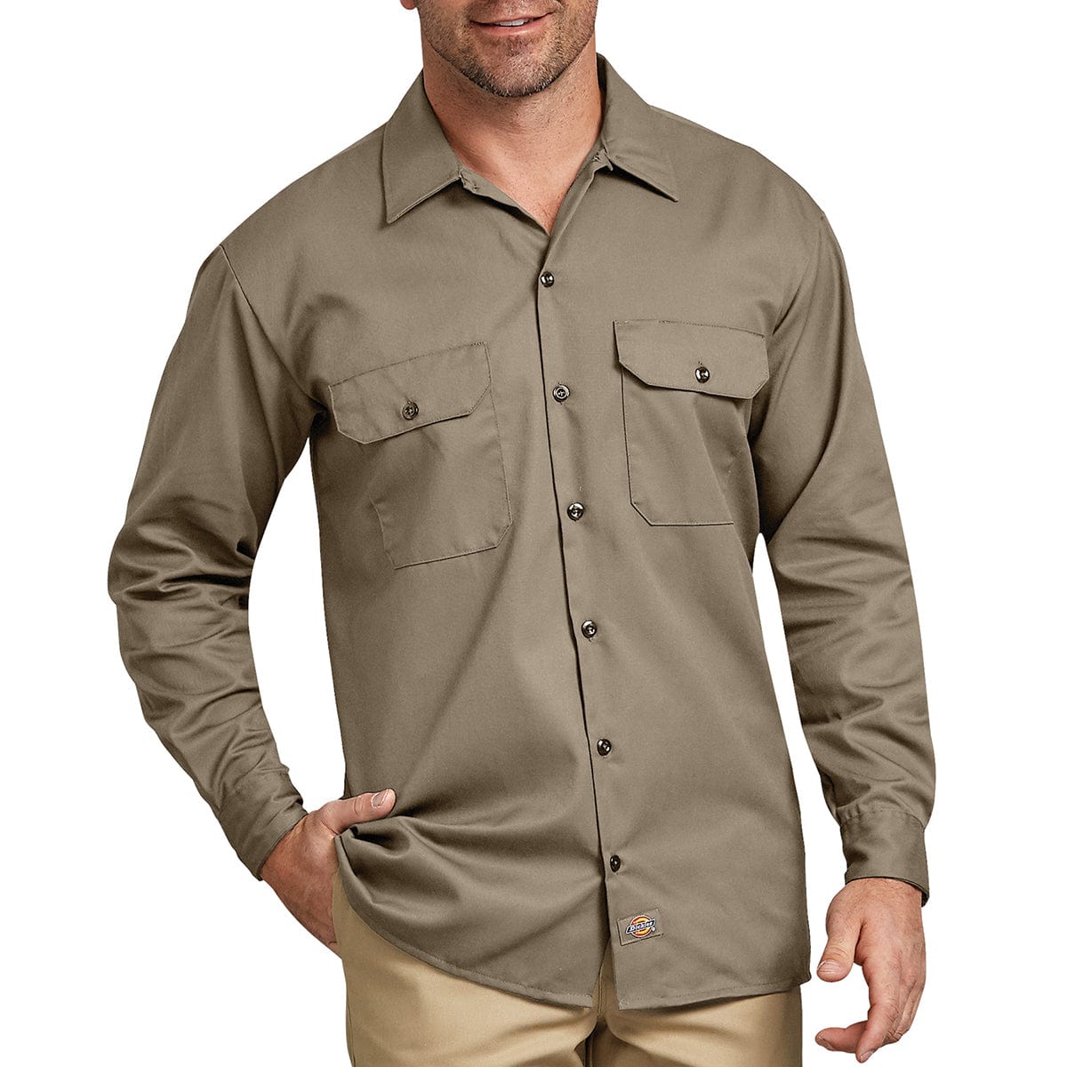 Desert Khaki Dickies Long Sleeve Button Down Work Shirt