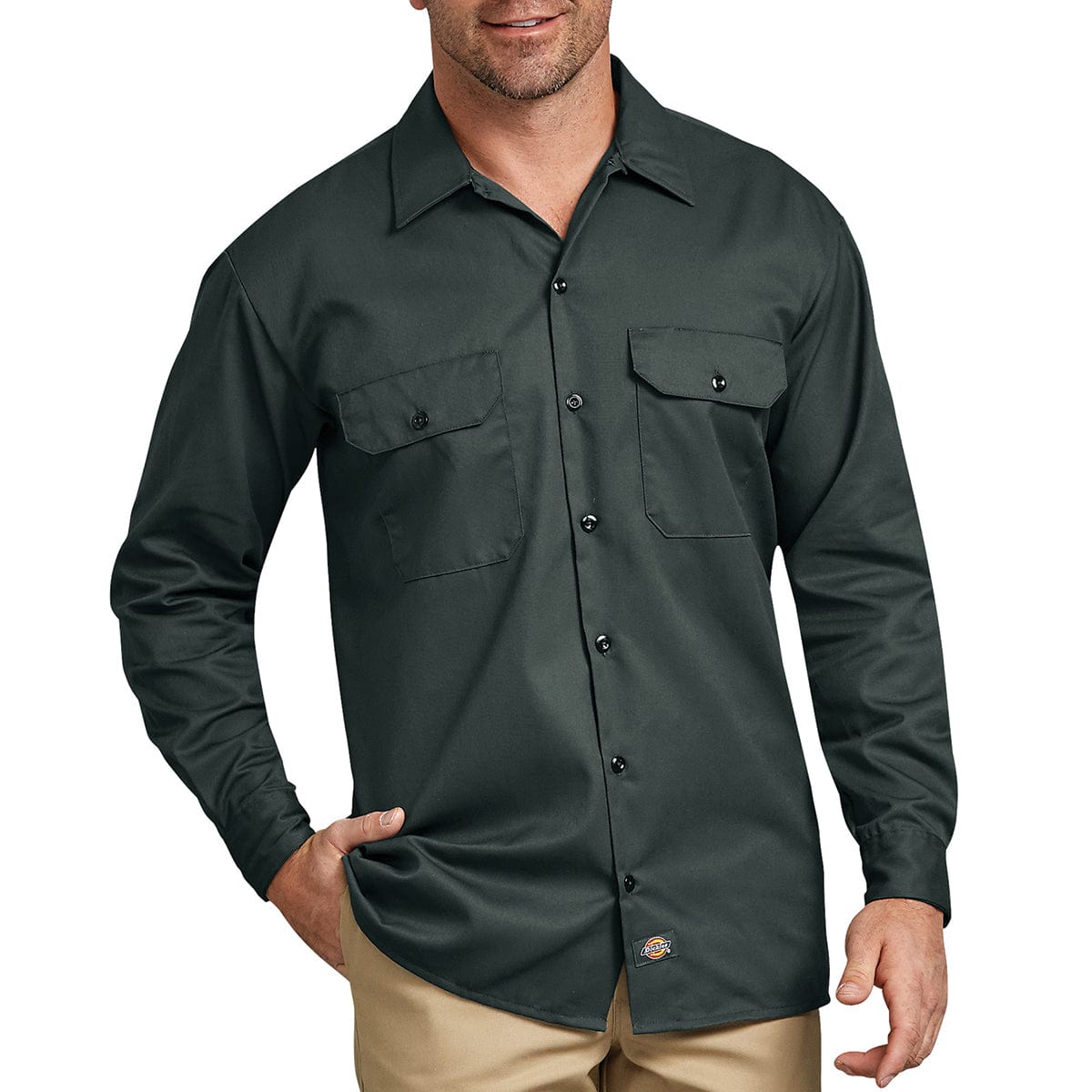 Hunter Green Dickies Long Sleeve Button Down Work Shirt