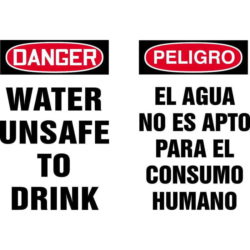 Bilingual "Danger - Water Unsafe to Drink" Warning Sign