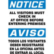 All Visitors Must Check In At Office Bilingual Warning Sign
