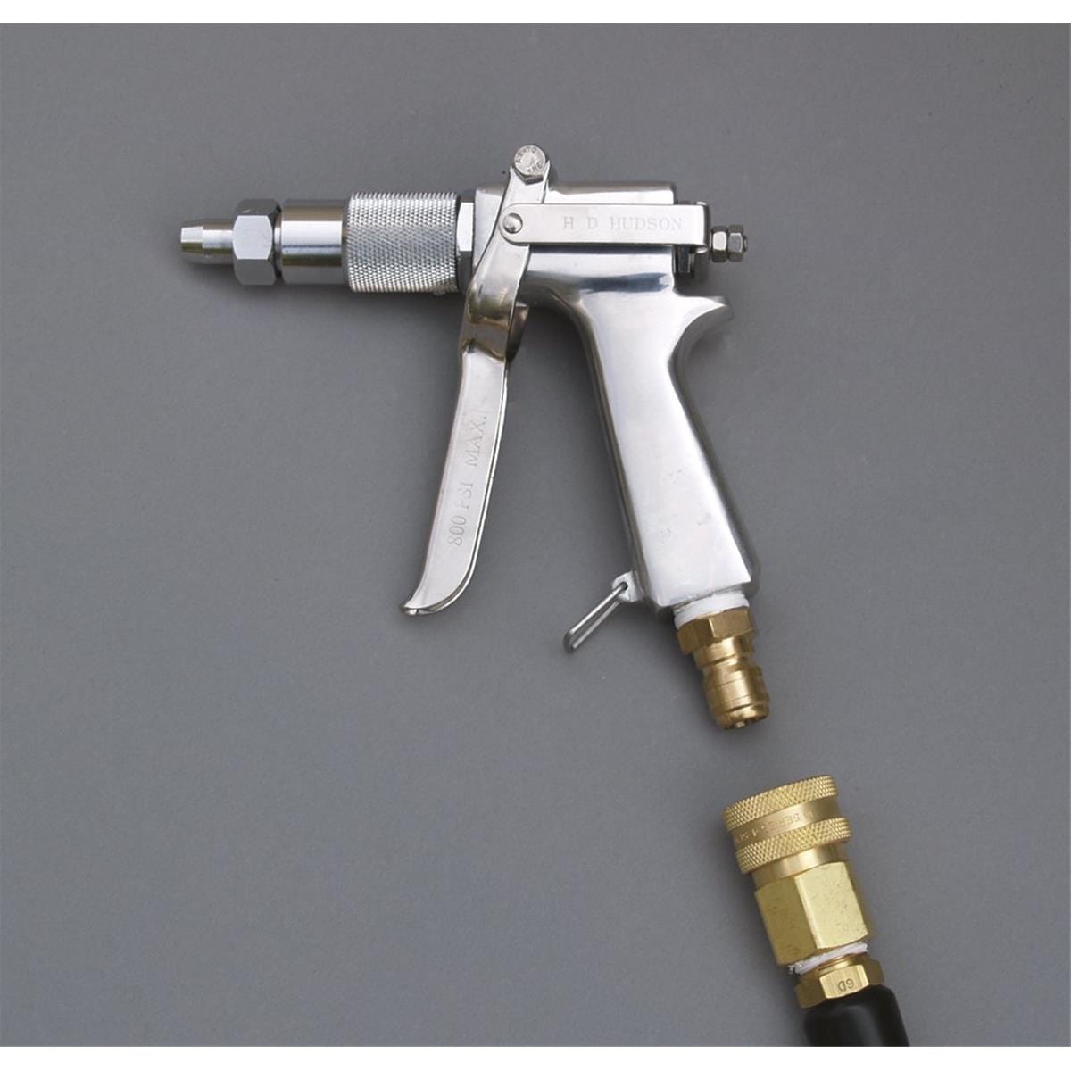 Closeup of the spray gun with quick connects on a Kings sprayer