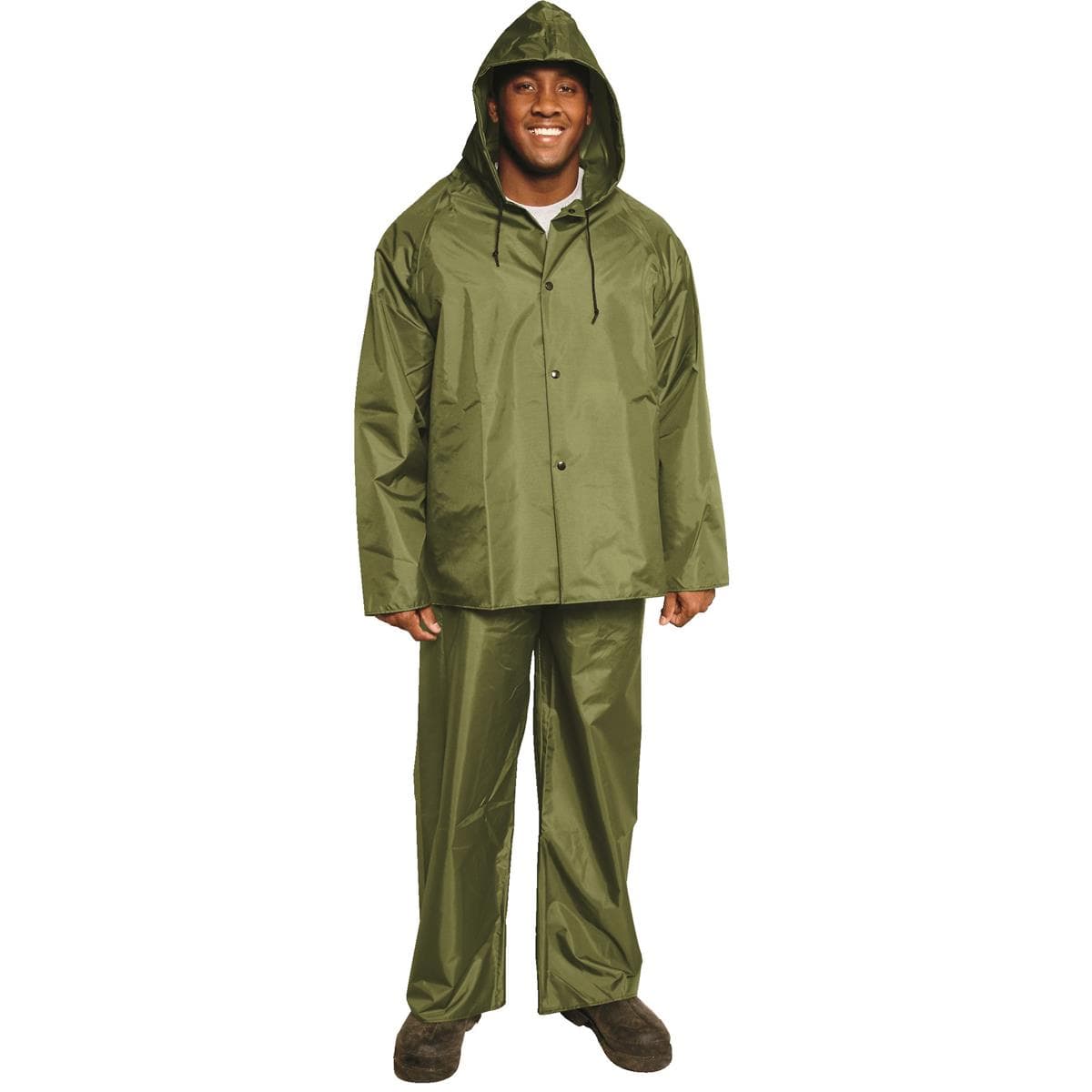 Man wearing a green Air Weave® Breathable Rain Jacket