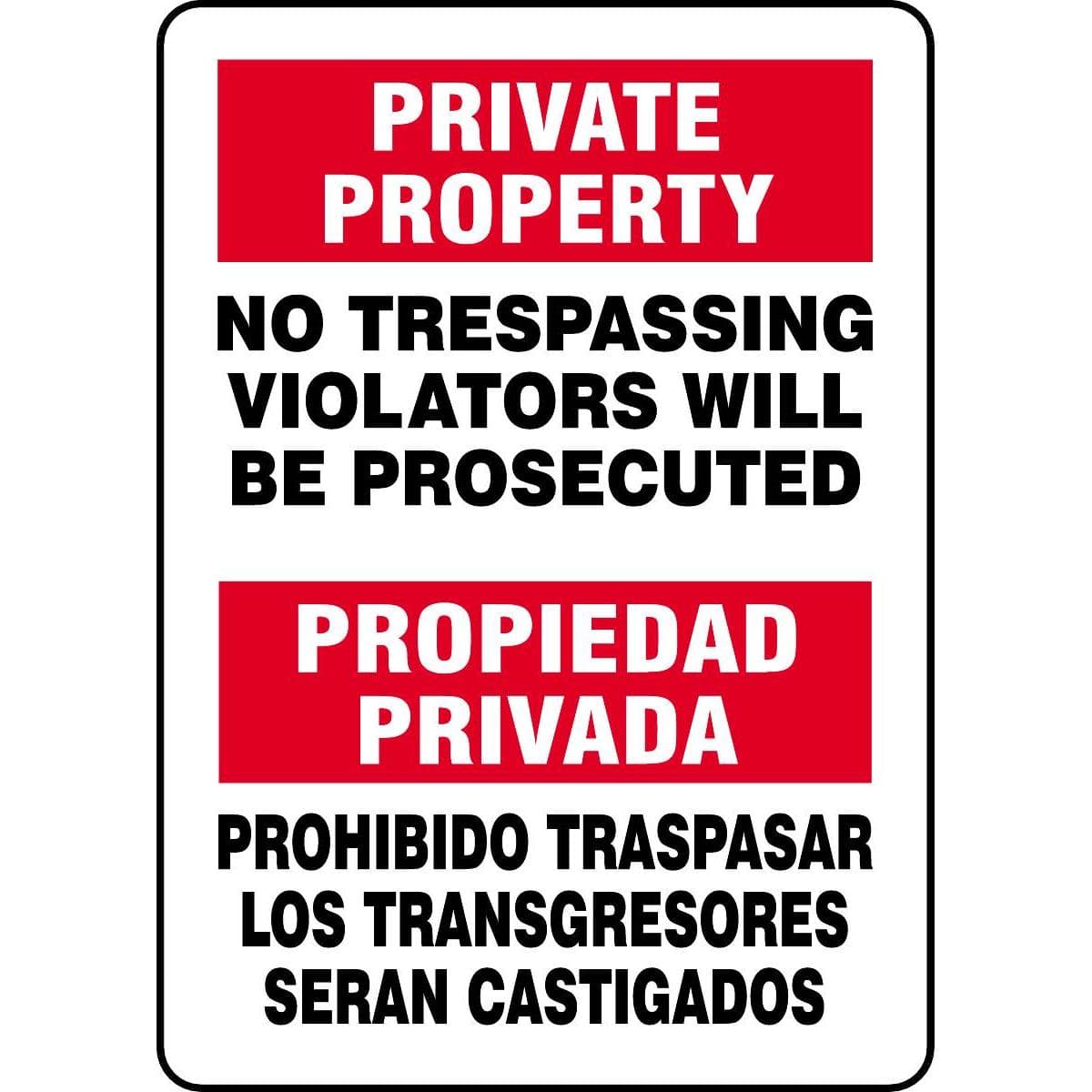 Bilingual Private Property No Trespassing Sign