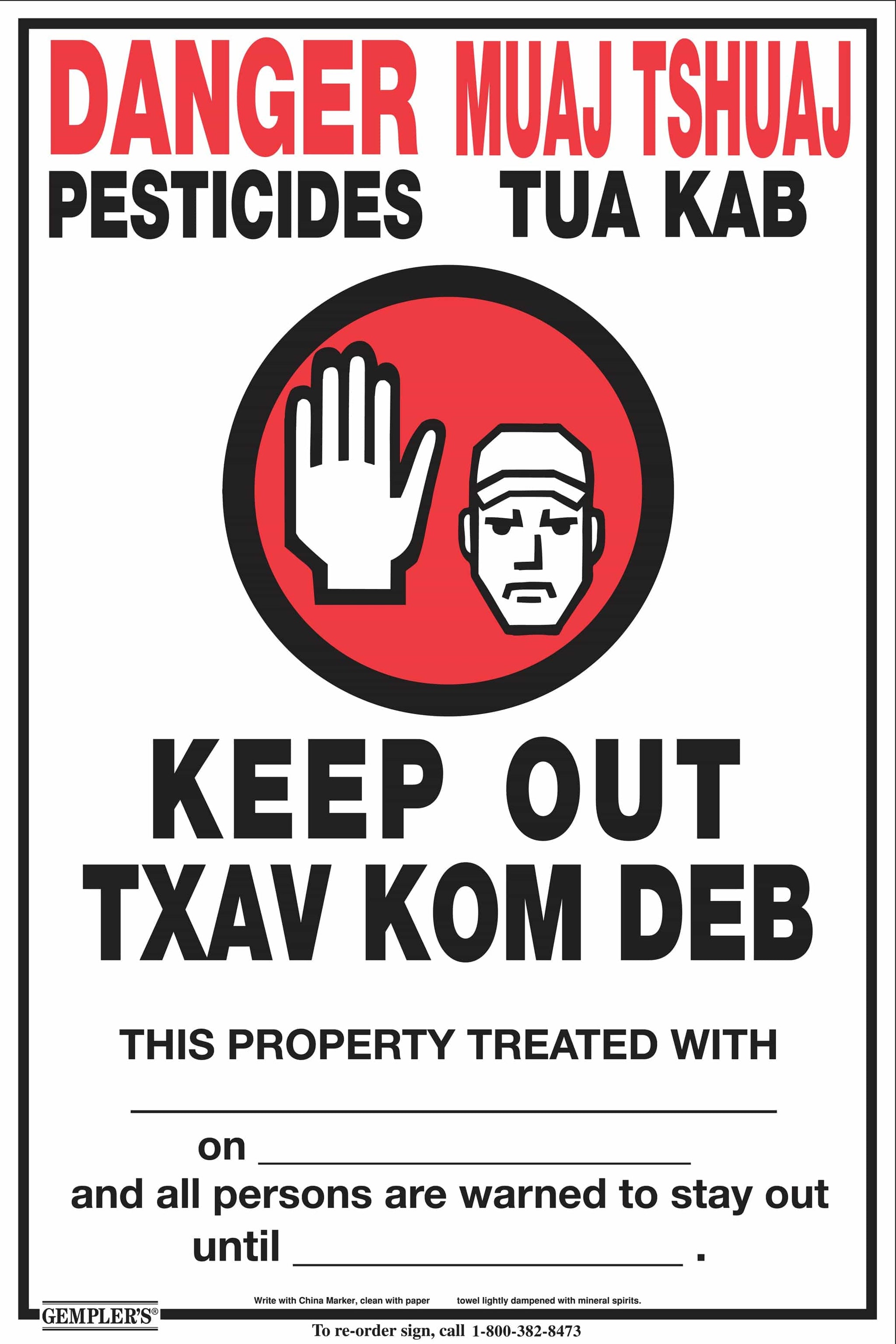 Gemplers English Hmong WPS Warning Sign with Application Data