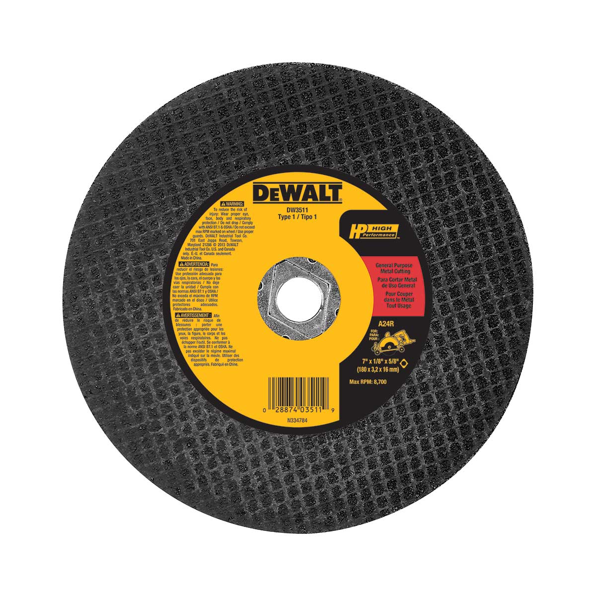 DEWALT 7 In. HP Metal Cutting Abrasive Saw Blade Type 1