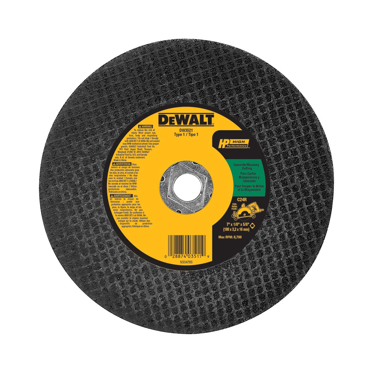 DEWALT 7 In. HP Masonry Cutting Abrasive Saw Blade Type 1