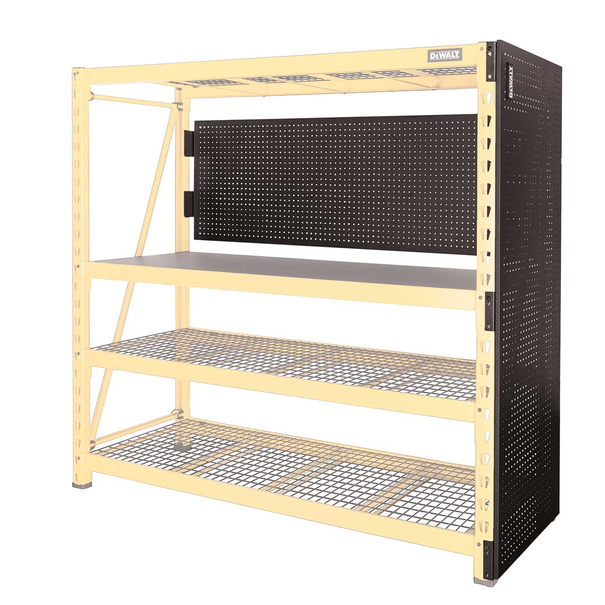 DEWALT 2-Piece Metal Pegboard Kit for DXST10000 6-Foot Industrial Storage Rack In Use+++DEWALT 2-Piece Metal Pegboard Kit for DXST10000 6-Foot Industrial Storage Rack In Use