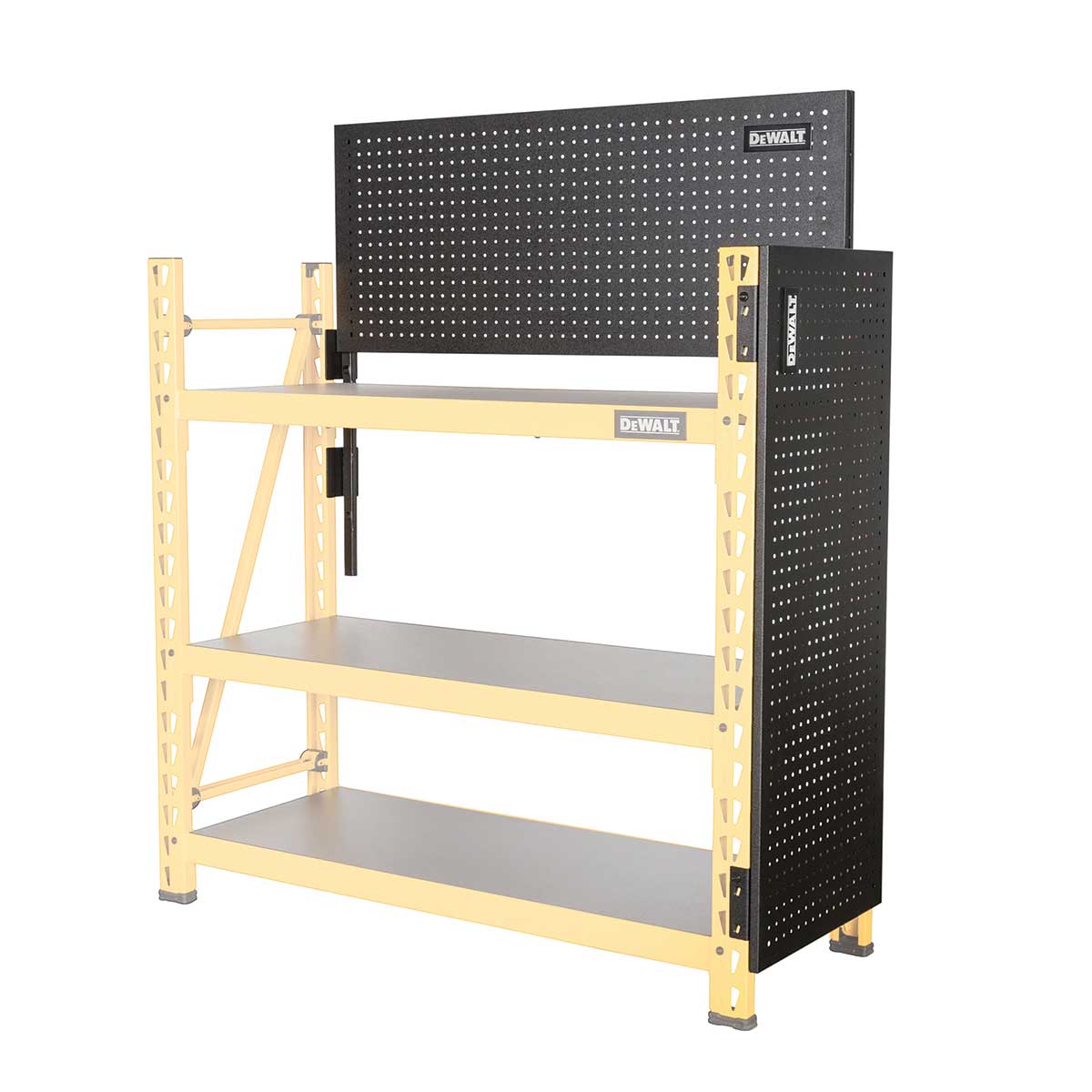 DEWALT 2-Piece Metal Pegboard Kit for DXST10000 6-Foot Industrial Storage Rack in use