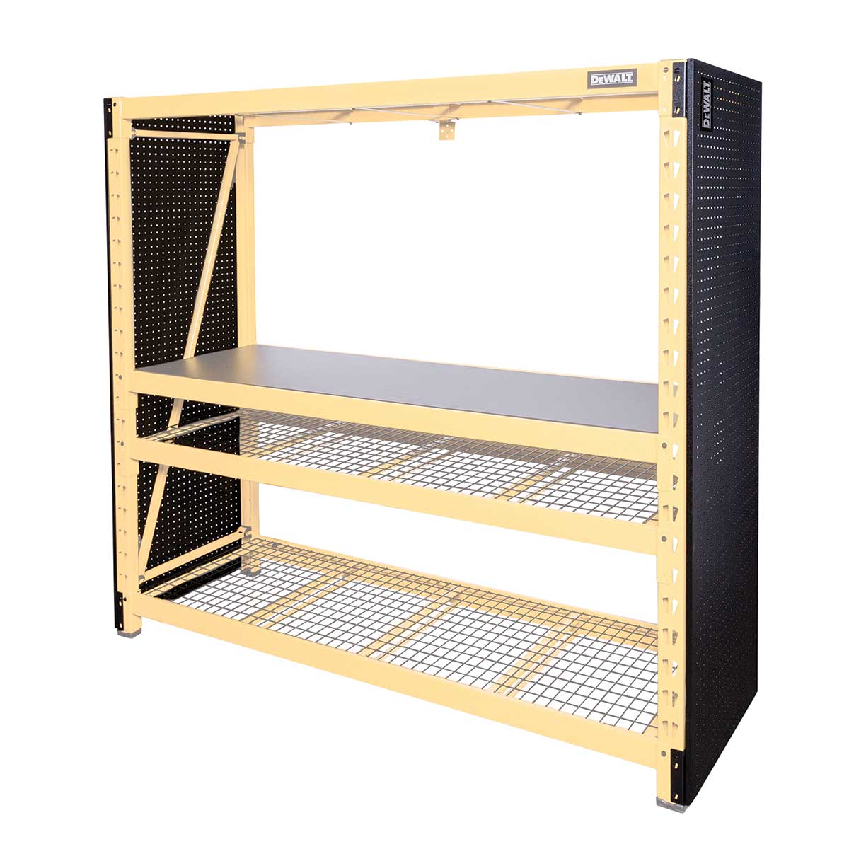 DEWALT 2-Piece Metal Pegboard Kit for DXST10000 6-Foot Industrial Storage Rack in use
