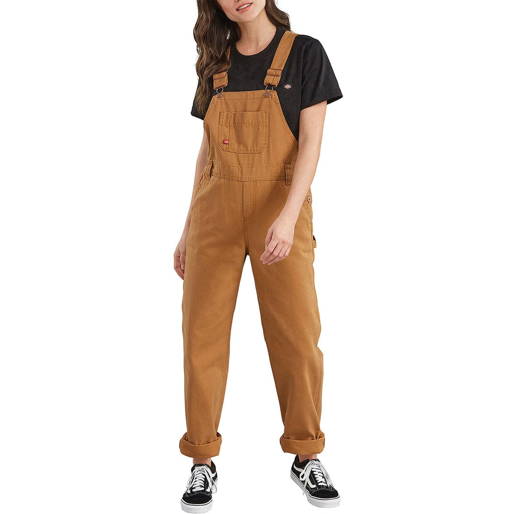 Rinsed Brown Duck Dickies Women's Bib Overalls