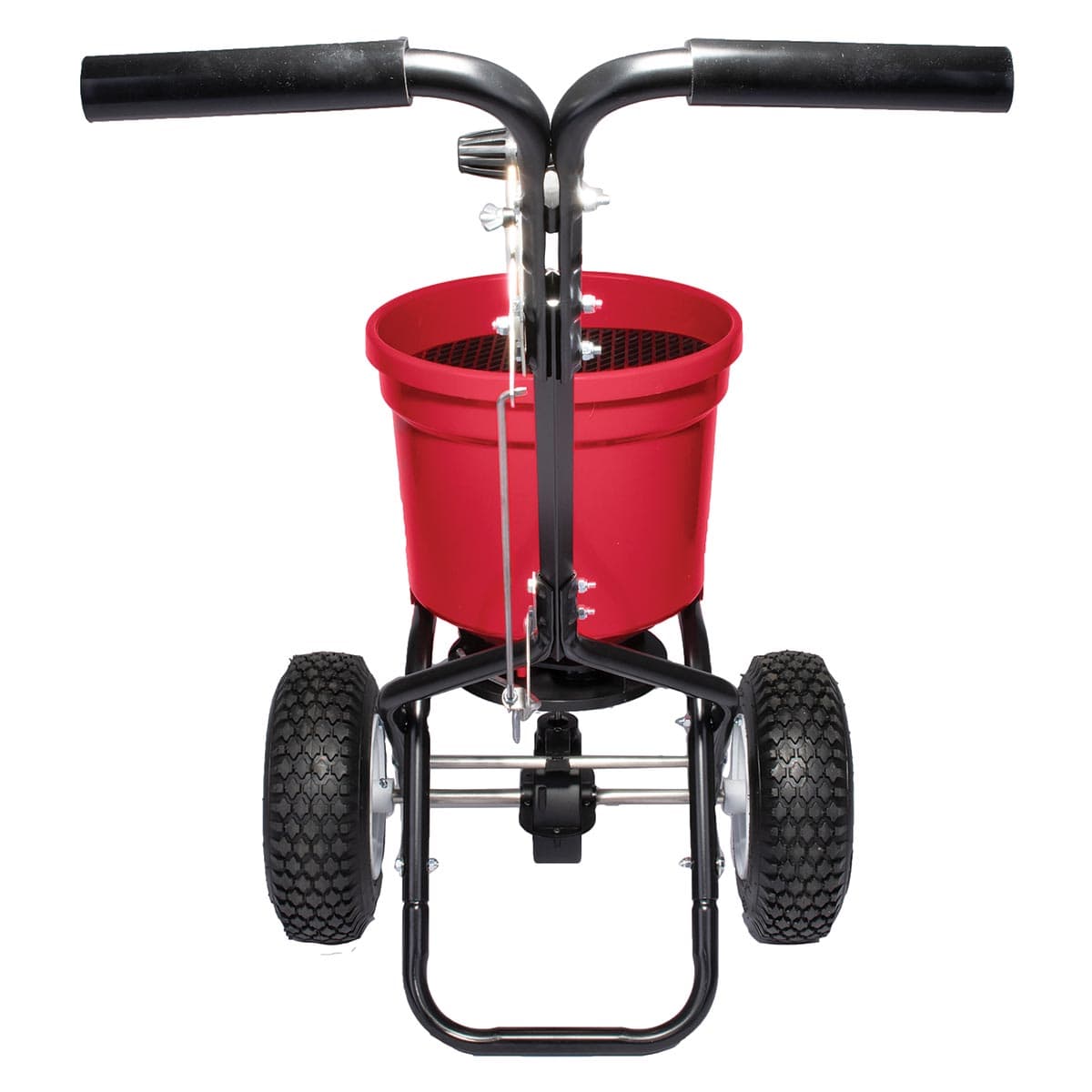 View of the back of the Earthway 2150 50 lb Commercial Broadcast Spreader