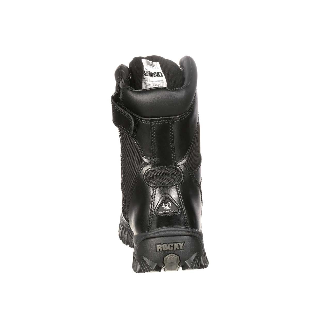 View of the back of the Rocky Alpha Force Zip Waterproof Duty Boot
