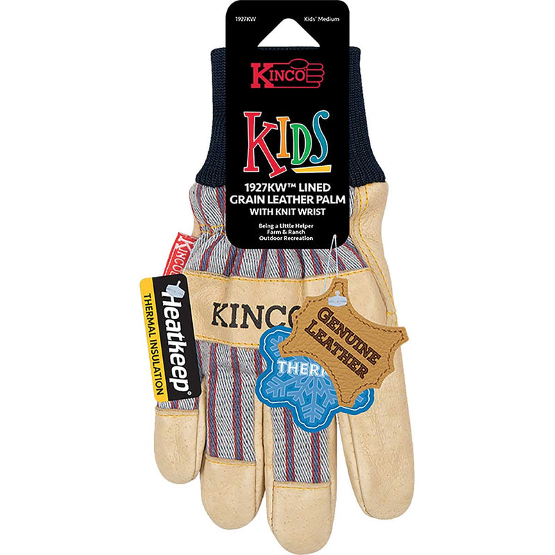 Kinco Kid's Lined Premium Grain Pigskin Palm Glove with Knit Wrist