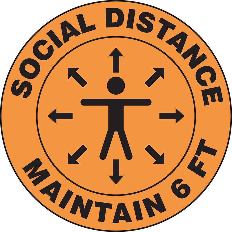 Slip-Gard™ Floor Sign: Social Distance Maintain 6 ft (Person image) - 12"
