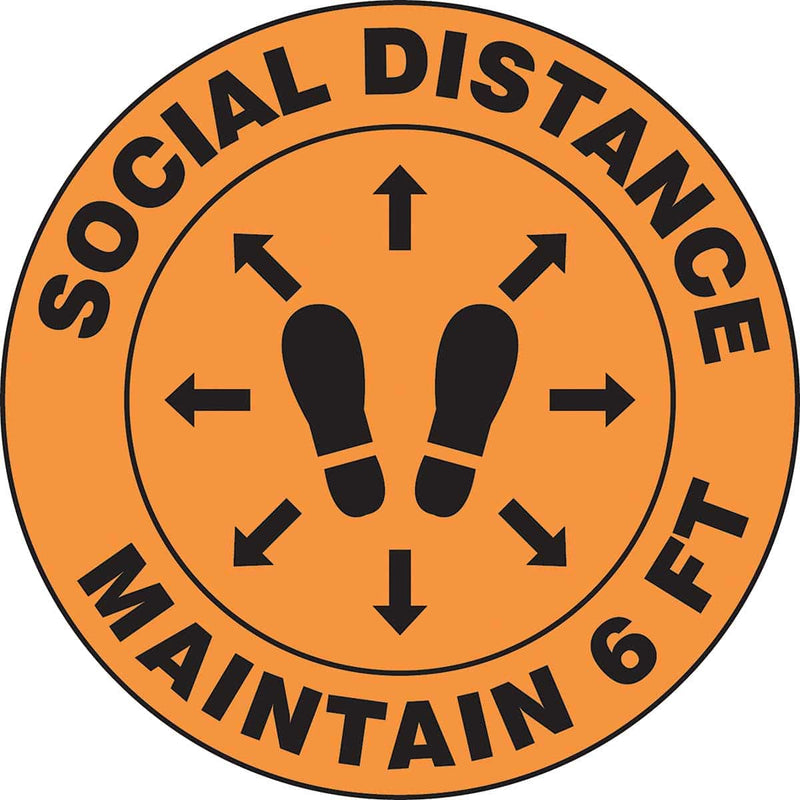 Slip-Gard™ Floor Sign: Social Distance Maintain 6 ft (Footprint image) - 12"