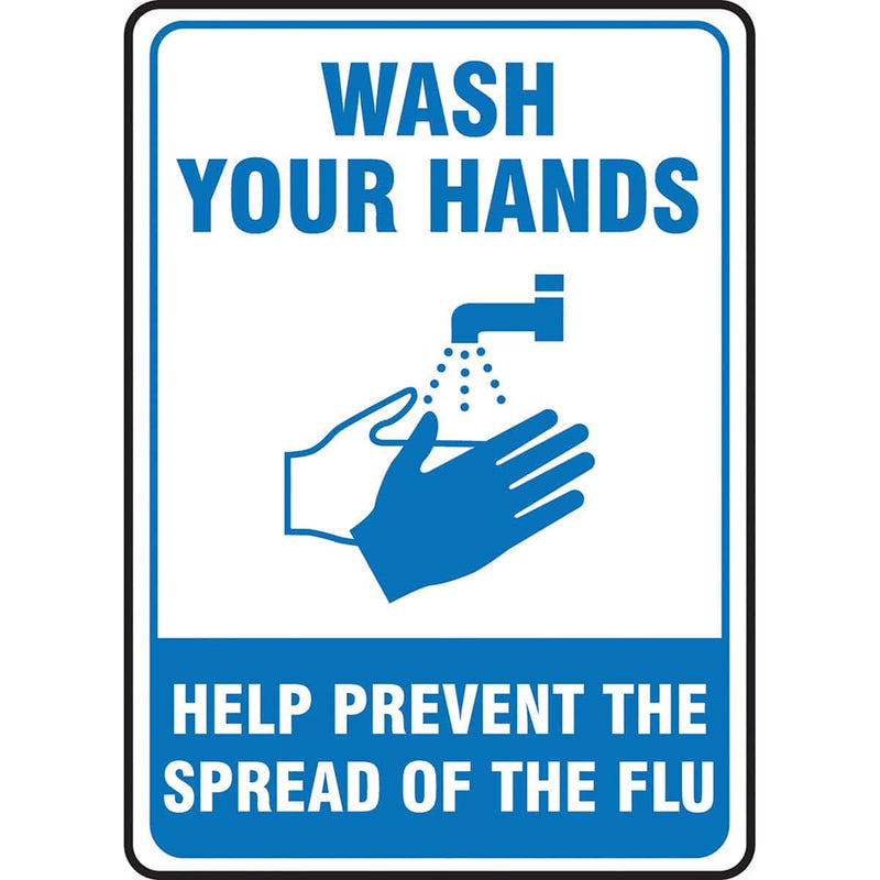 Safety Sign: Wash Your Hands Help Prevent The Spread Of The Flu - 14" x 10"