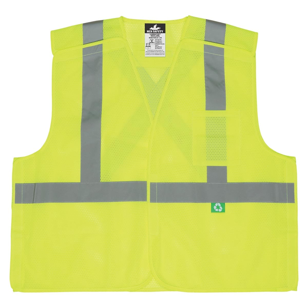 Lime MCR Safety ANSI Class 2 Hi-Vis Recycled Materials Breakaway Vest