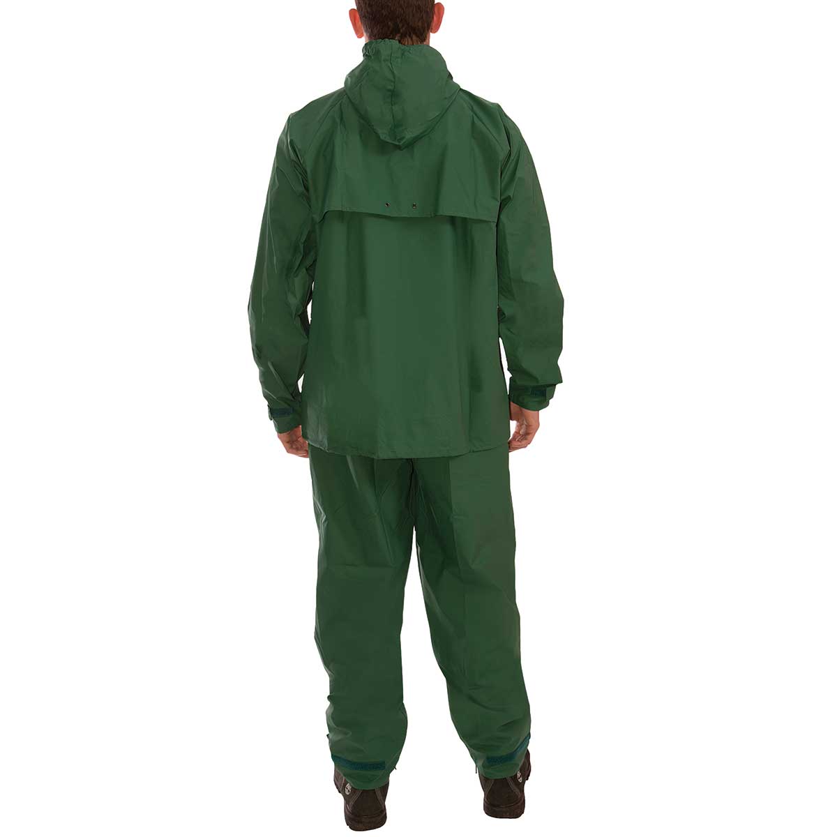 Back of green Tingley Storm-Champ 2-Piece Suit on model