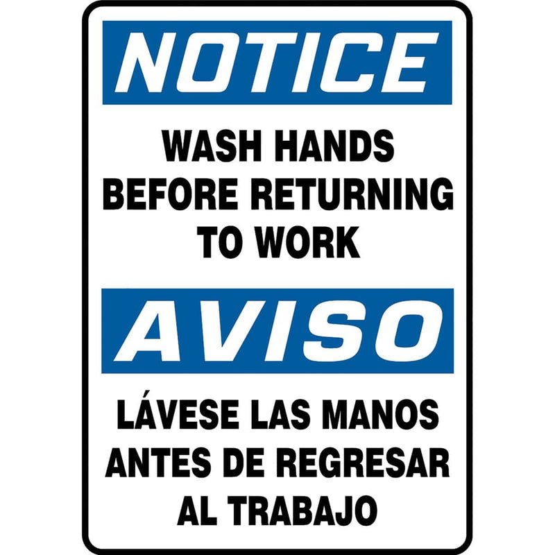 Spanish Bilingual OSHA Notice Safety Sign: Wash Hands Before Returning To Work 14" x 10"
